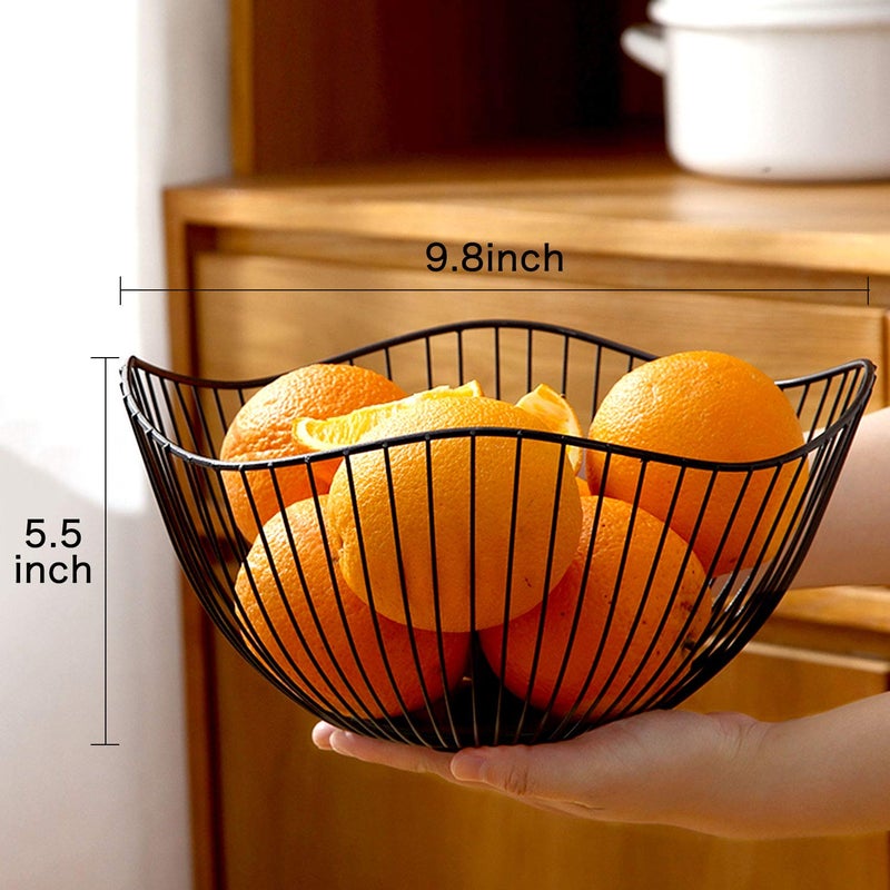 DMAR Wire Fruit Basket for Kitchen Counter with Wave Design. Black Fruit Bowl for Fruits & Veggies - Image 2